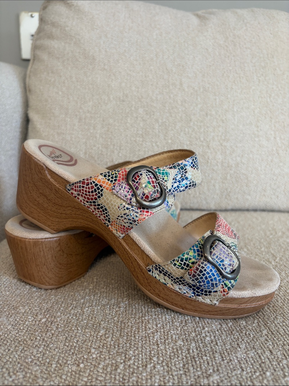 Dankso Sophie Sandal in Light Colorful Snakeskin Mosaic Leather